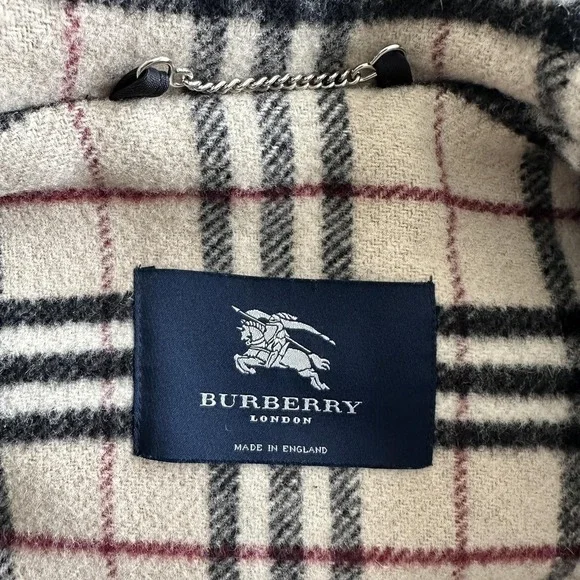 Vintage Burberry London Duffle Coat UK 10 Black Wool Hooded Toggle Nova Check 99 - Picture 8 of 16